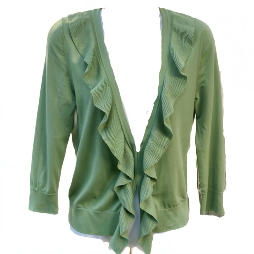 Banana Republic soft wool blend bright green sweater with front frog closures M